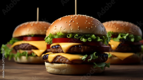 Some juicy burgers with cheese and a double patty.
