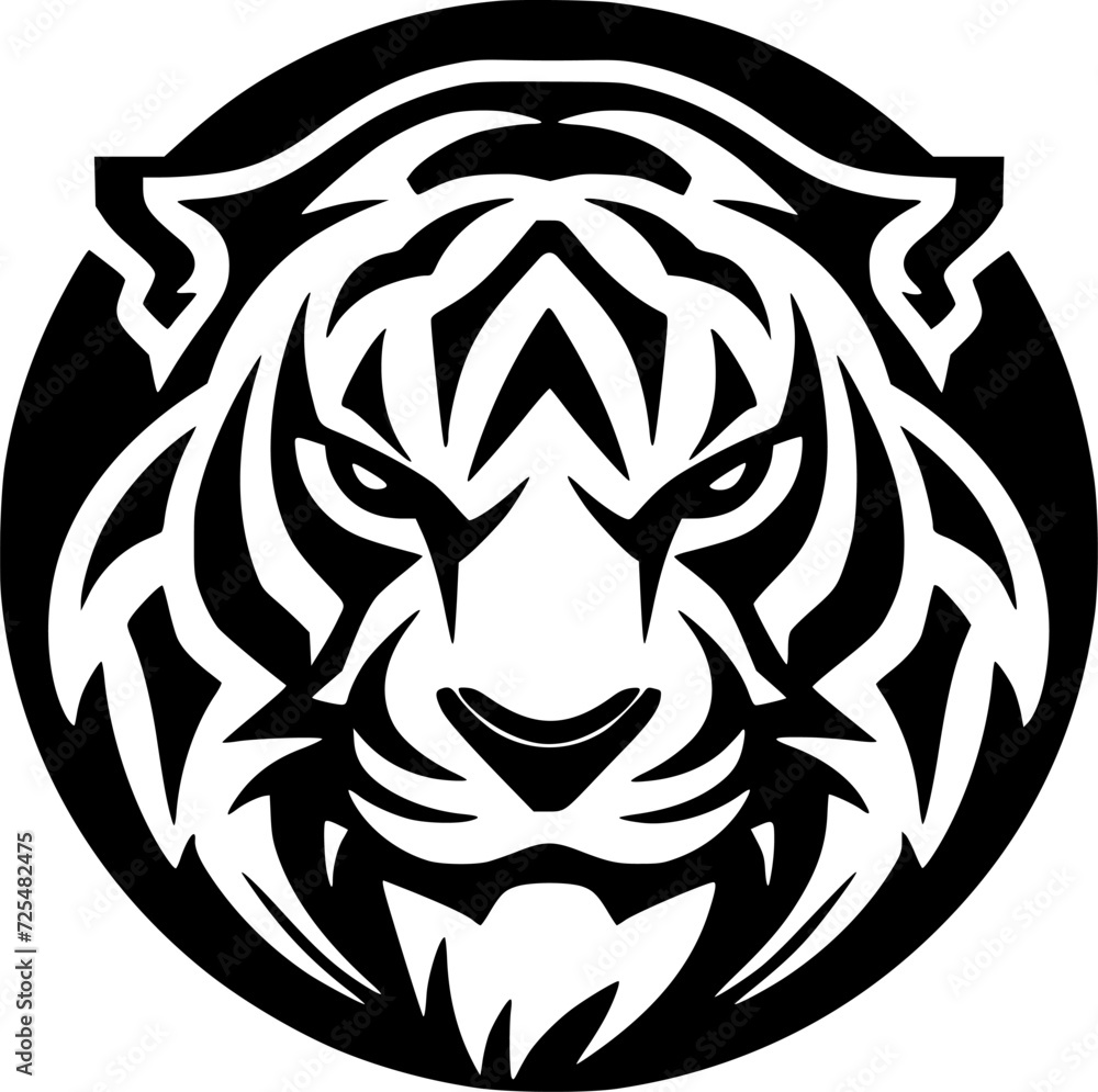 Fototapeta premium Tiger - Black and White Isolated Icon - Vector illustration