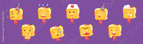 Cute Sandwich Character with Face Emotion Vector Set