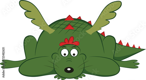 Green cute dragon resting lying on its belly