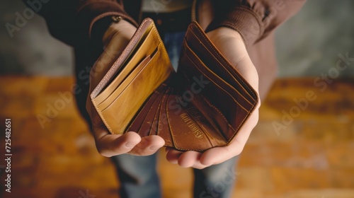 An Empty wallet in the hands of a young man 