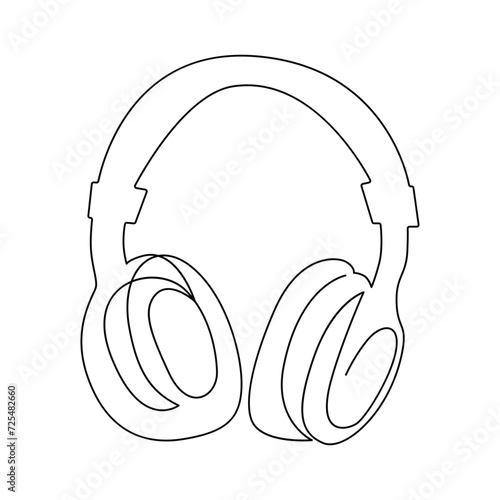 Continuous single-line art drawing of a wireless headphones speaker and outline style vector illustration