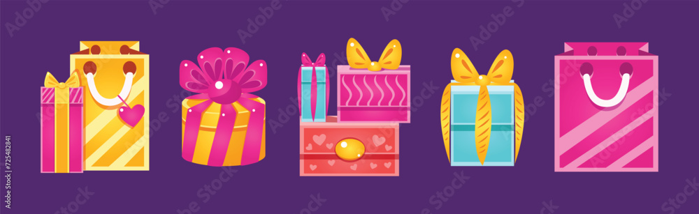 Gift Box and Package as Shopping and Purchase Vector Set Gift Box and Package as Shopping and Purchase Vector Set