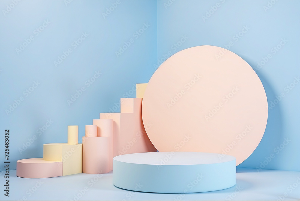 Fototapeta premium 3d cilinder podium pastel blue and pink