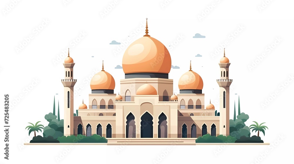Flat style Muslim mosque. Vector illustration cartoon design. generative ai