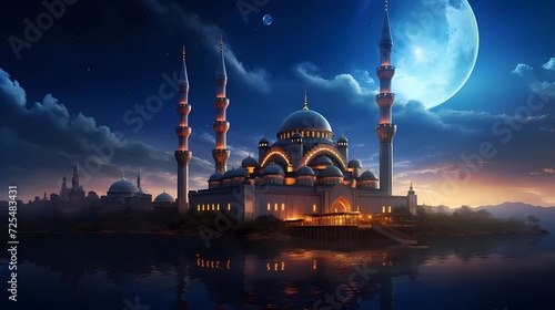 The mosque building shines with the atmosphere of Ramadan. generative ai