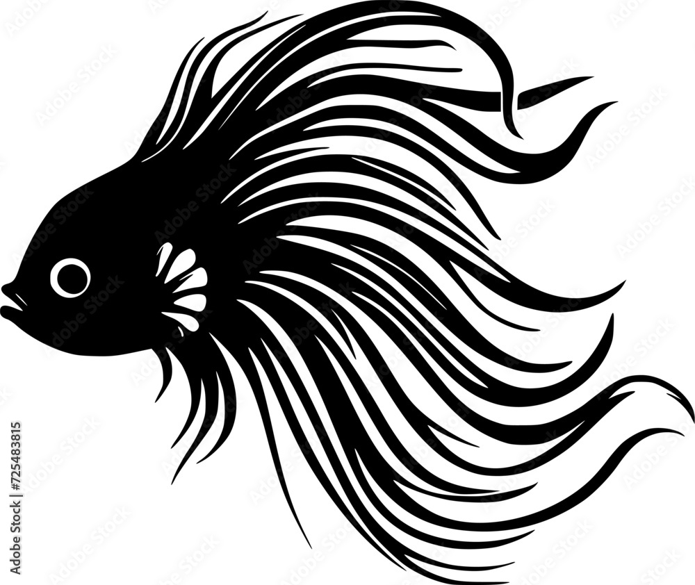 Fototapeta premium Betta Fish - Black and White Isolated Icon - Vector illustration