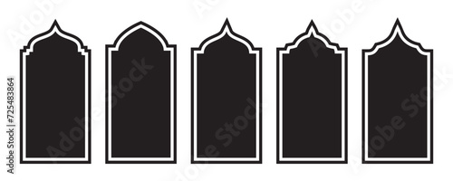 Set of vector Islamic door and window shapes. Arabic style arch. Arabic arch windows and doors in traditional silhouettes. Oriental architecture elements template