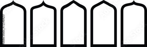 Set of vector Islamic door and window shapes. Arabic door and window vector silhouette. Arabic arch windows and doors in oriental architecture elements template.