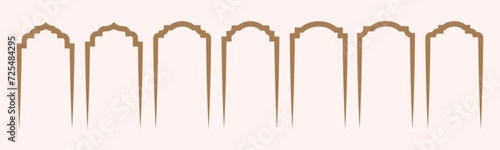 Set of vector Islamic door and window shapes. Arabic vintage arch windows and doors in traditional silhouettes. Oriental architecture elements template of eastern door. Vector illustration