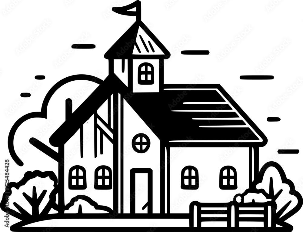 Farmhouse - Black and White Isolated Icon - Vector illustration