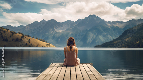 Woman relaxing on wooden jetty