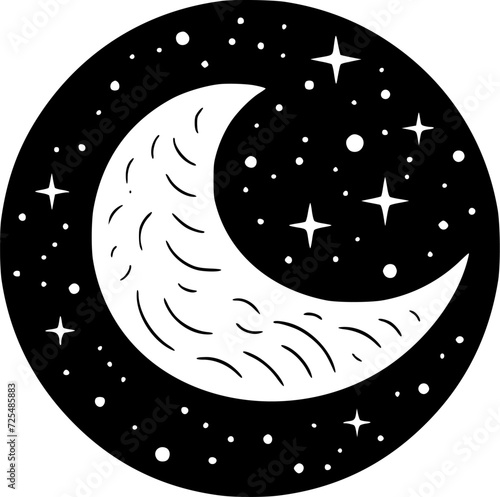 Moon | Black and White Vector illustration