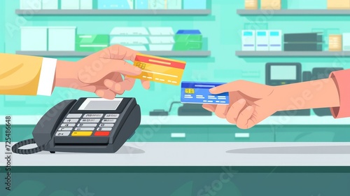 pay merchant hands credit card flat vector illustration payment edc electronic data capture transaction point of sales pos     photo