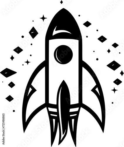 Rocket - Black and White Isolated Icon - Vector illustration