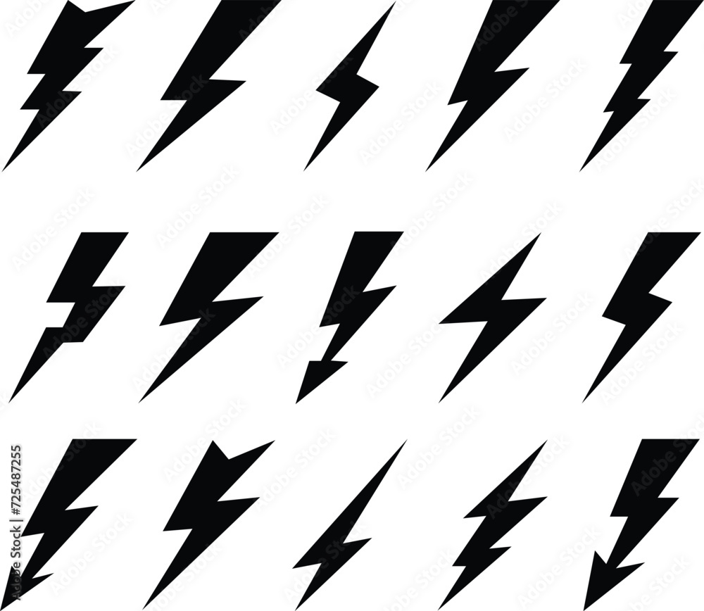 Lightning electric power vector flat icon set logo design element. Energy and thunder electricity symbol concept. Flash bolt sign collection Power fast speed isolated on transparent background - obrazy, fototapety, plakaty 