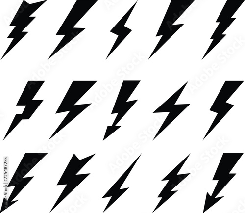 Lightning electric power vector flat icon set logo design element. Energy and thunder electricity symbol concept. Flash bolt sign collection Power fast speed isolated on transparent background