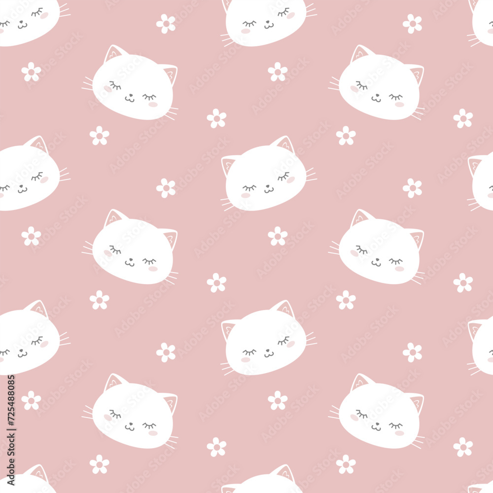 Obraz premium Seamless cute sleep cat. Happy seamless print with sleeping kitten