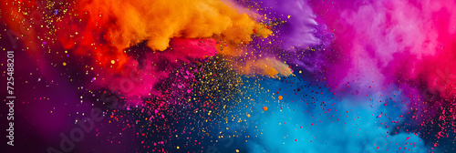 Artistic colorful dust burst, wide banner format.