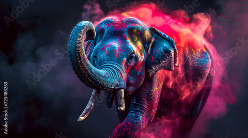 Majestic elephant with a splash of colors. photo