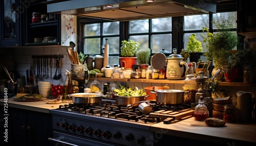 A Kitchen Filled With Pots and Pans of Food © Anna