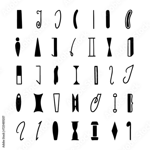 Set of letters I in different styles. Hand drawn lettering. Isolated on white background.