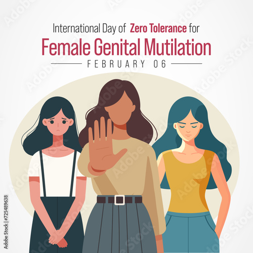 International Day of Zero Tolerance for Female Genital Mutilation (FGM) is observed every year on February 6, Vector illustration
