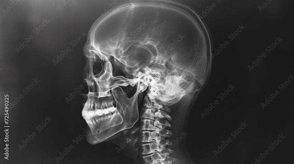 X-ray of the human head and brain. Neurological picture of human skull