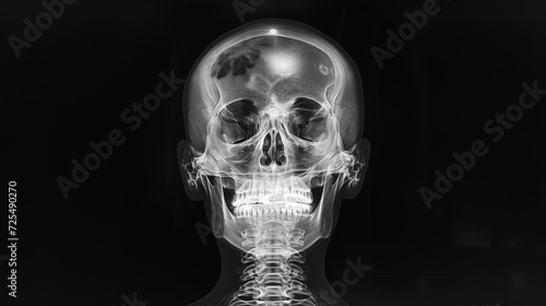 X-ray of the human head and brain. Neurological picture of human skull