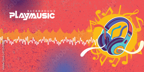 Red retro music background illustration