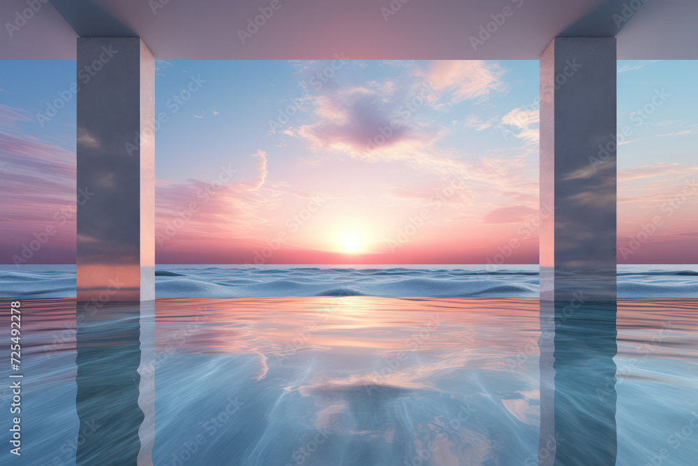 Serene Sunset: A Captivating Seascape with Tranquil Waters, Golden Reflections, and a Majestic Horizon Serene Sunset: A Captivating Seascape with Tranquil Waters, Golden Reflections, and a Majestic Horizon