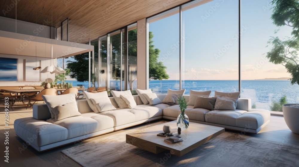 Fototapeta premium Coastal style home interior design of modern living room