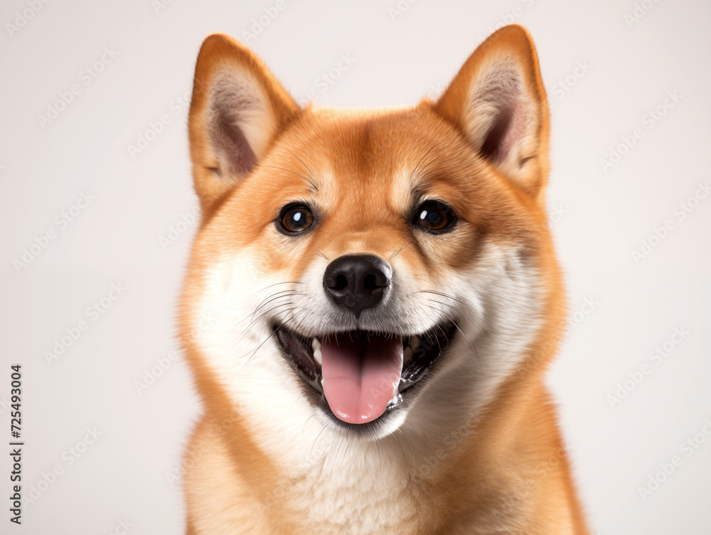 Portrait of funny and happy Shiba inu puppy dog,  Isolated on a white background