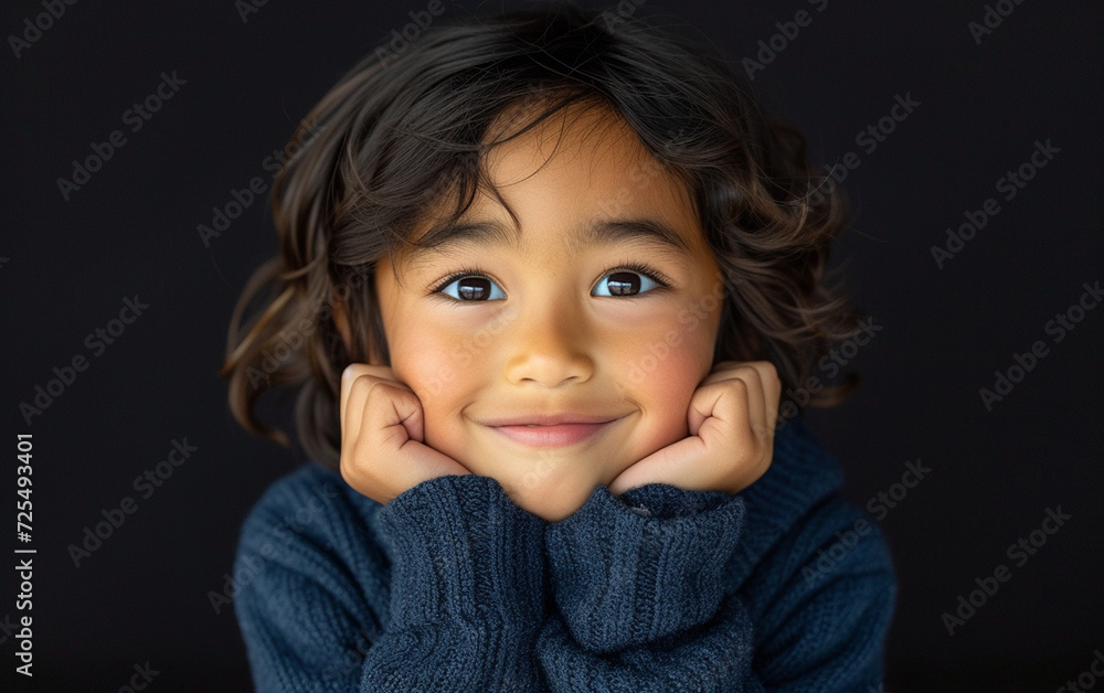 Little Girl Wearing Blue Sweater Poses for Picture Little Girl Wearing Blue Sweater Poses for Picture