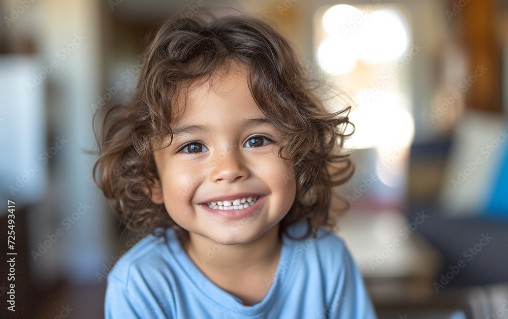 Smiling Multiracial Child With Curly Hair Smiling Multiracial Child With Curly Hair
