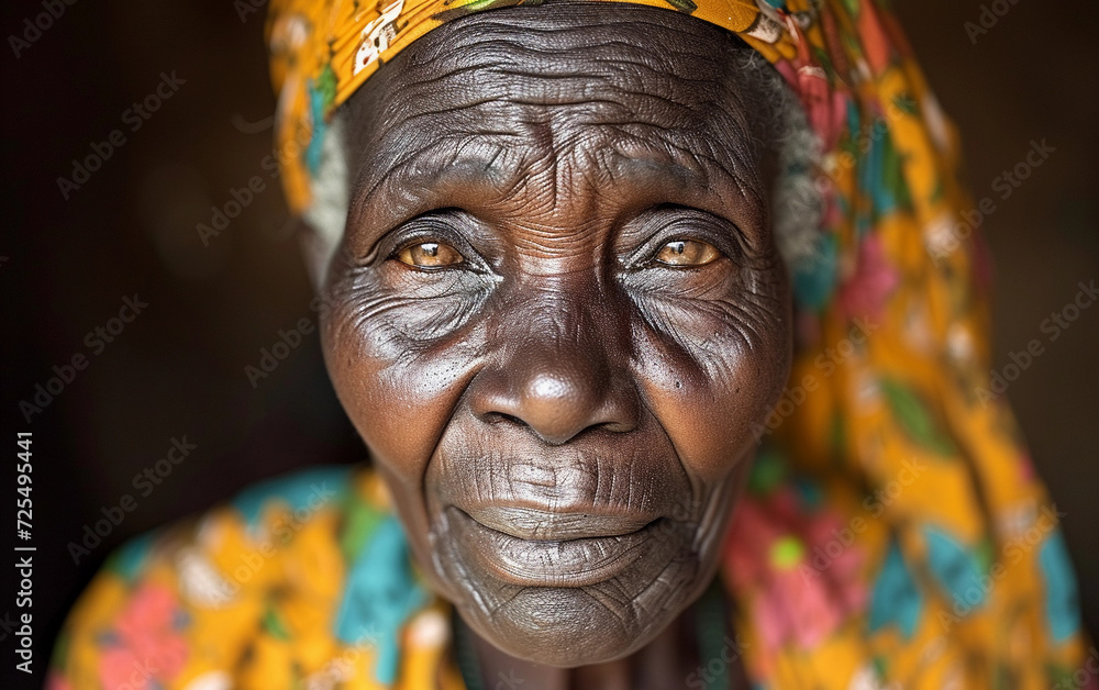 Woman in Colorful Headdress Facing the Camera Woman in Colorful Headdress Facing the Camera