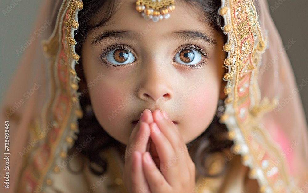 Little Girl Wearing Veil Praying