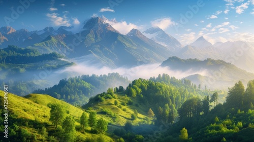 High mountain in morning time. Beautiful natural landscape