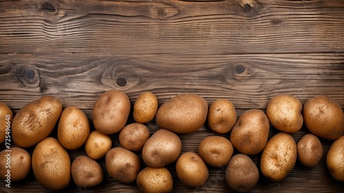 potato background on the wooden table. flat lay. Generative AI