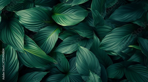 leaves of Spathiphyllum cannifolium  abstract dark green texture  nature background  tropical leaf