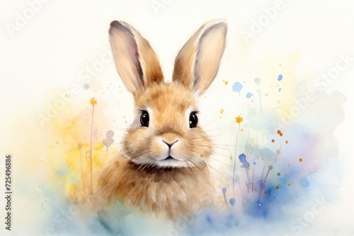 Easter bunny watercolor illustration with pastel tones