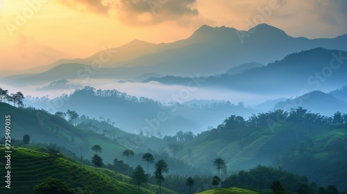 Mountains under mist in the morning Amazing nature scenery form Kerala God's own Country Tourism and travel concept image, Fresh and relax type nature image photo