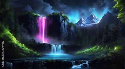 Wallpaper Mural waterfall in the jungle, colorful, wallpaper Torontodigital.ca