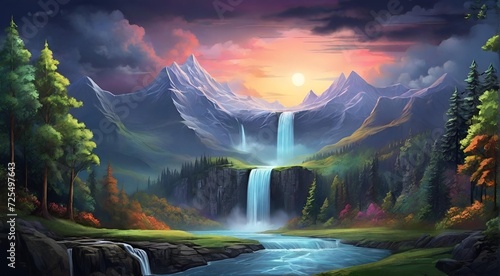 Wallpaper Mural waterfall in the jungle, colorful, wallpaper Torontodigital.ca