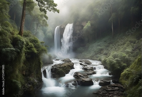 Wallpaper Mural waterfall in the morning , Waterfall, forest, jungle Torontodigital.ca