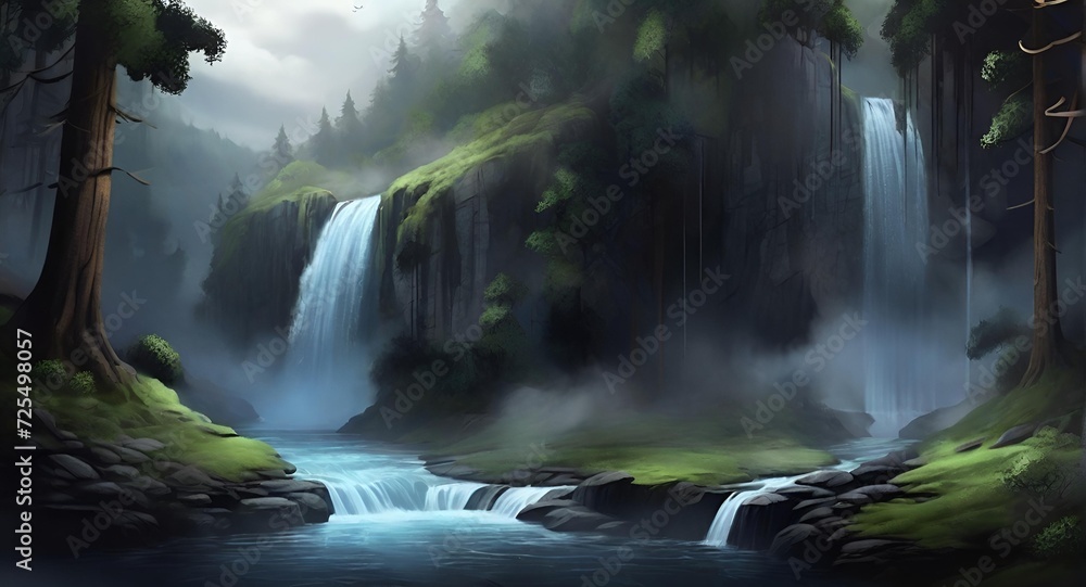 custom made wallpaper toronto digitalwaterfall in the morning , Waterfall, forest, jungle