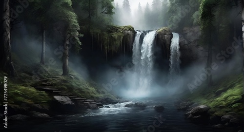 Wallpaper Mural waterfall in the morning , Waterfall, forest, jungle Torontodigital.ca