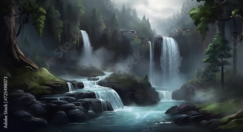 Wallpaper Mural waterfall in the morning , Waterfall, forest, jungle Torontodigital.ca