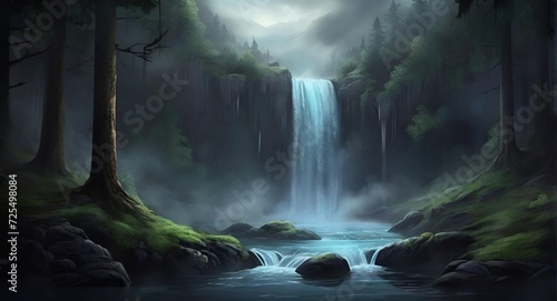 Wallpaper Mural waterfall in the morning , Waterfall, forest, jungle Torontodigital.ca