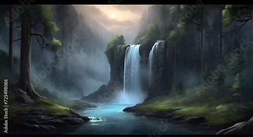 Wallpaper Mural waterfall in the morning , Waterfall, forest, jungle Torontodigital.ca